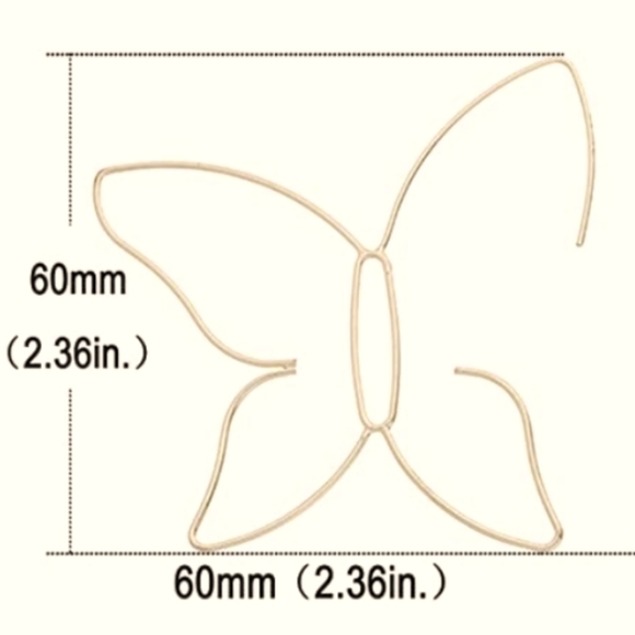 Big Butterflies Wire Hoops Earrings Gold XL Hoop Line Art Butterfly Outline New - Picture 4 of 6